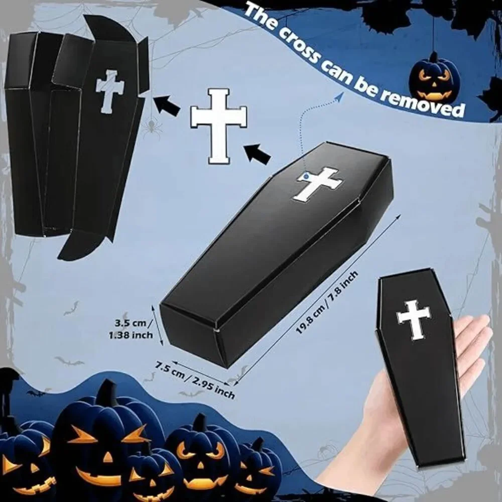 ⚰️12pcs Set Halloween Goth Coffin Casket Party Favor Treat Boxes Black Cardboard